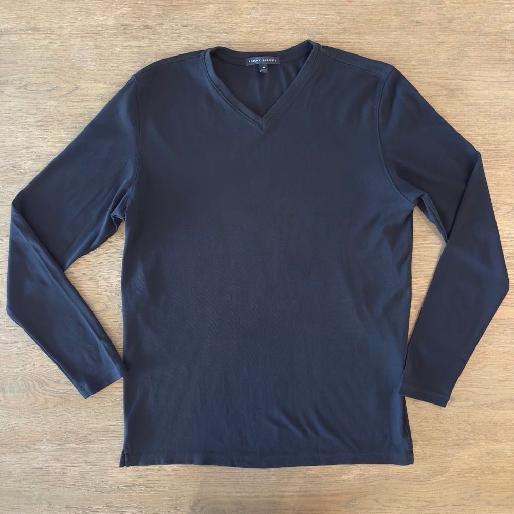 Robert Barakett Men's Size Med Black V-Neck Pima Cotton Long Sleeve T-Shirt Tee
